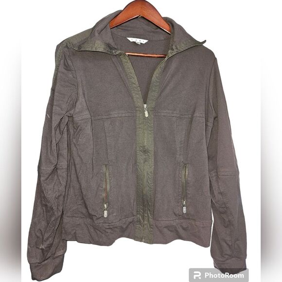 CAbi Sable Brown Green Techie Yoga Track Full Zip Jacket Style Number 166 Large - Picture 1 of 4